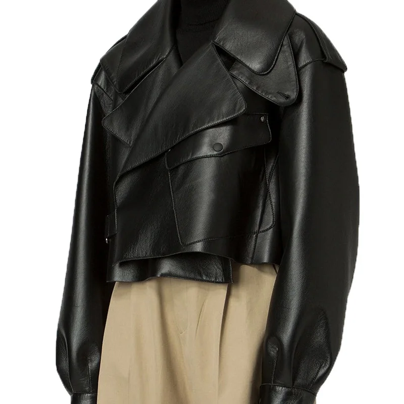 Куртка женская короткая из натуральной овечьей кожи модный пиджак свободного