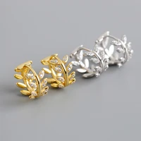 1pair light luxury 925 sterling silver hoop earrings for women 2021 trend jewelry olive leaf with zircon round piercing earrings