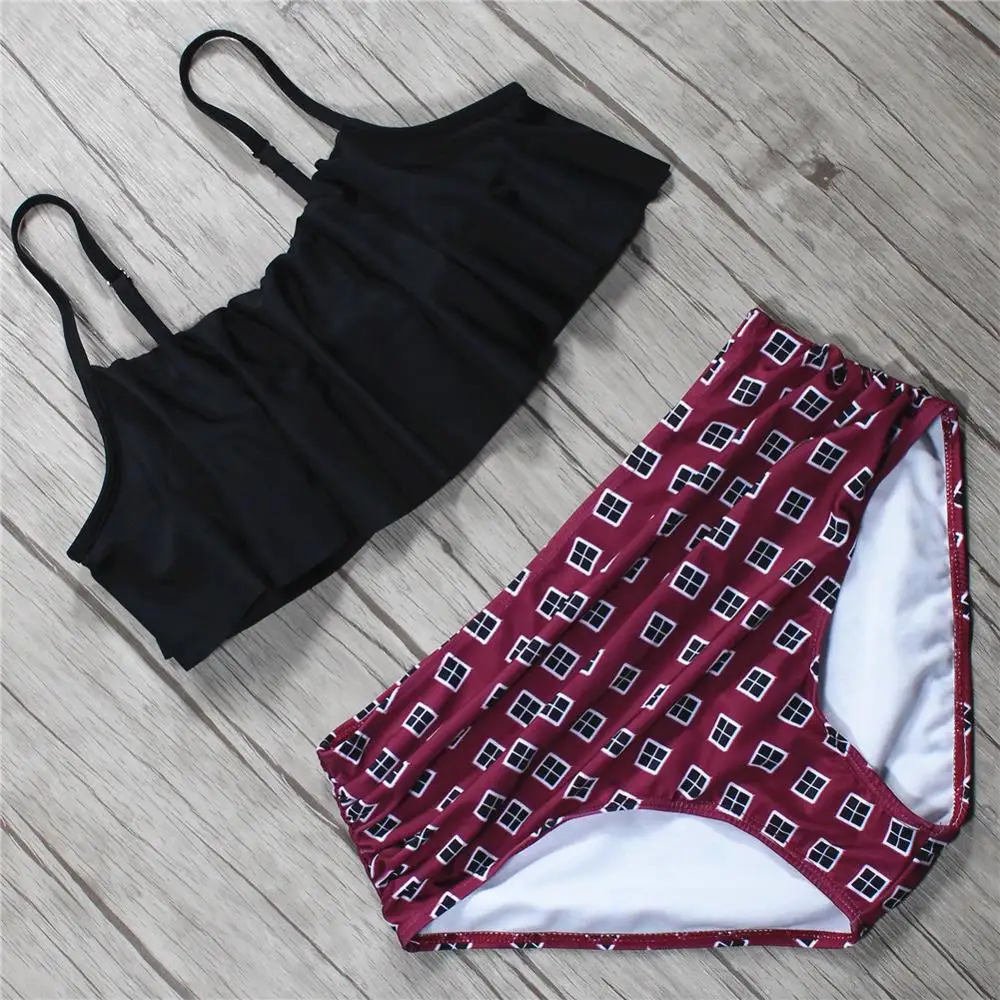 Бикини с высокой талией в виде листьев лотоса европейский и американский