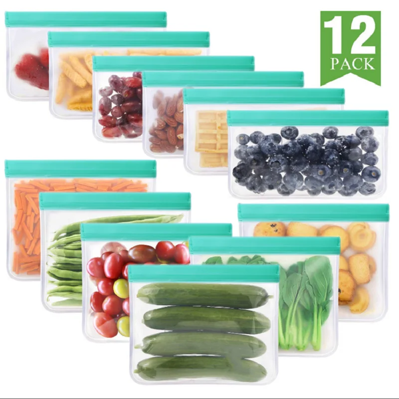 

Silicone Food Bag Frosted PEVA Reusable Food Storage Bags Top Leakproof Food Freezer Bag Kitchen Organizer Fresh-keeping Bag