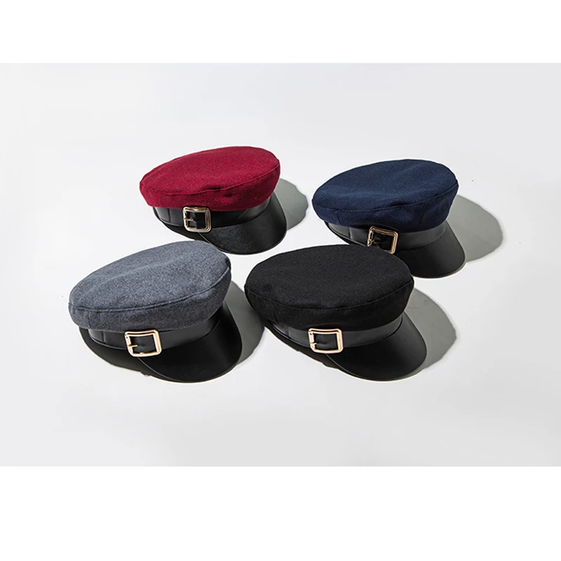 Черная шерстяная военная шапка Корейская мода Европейский Американский