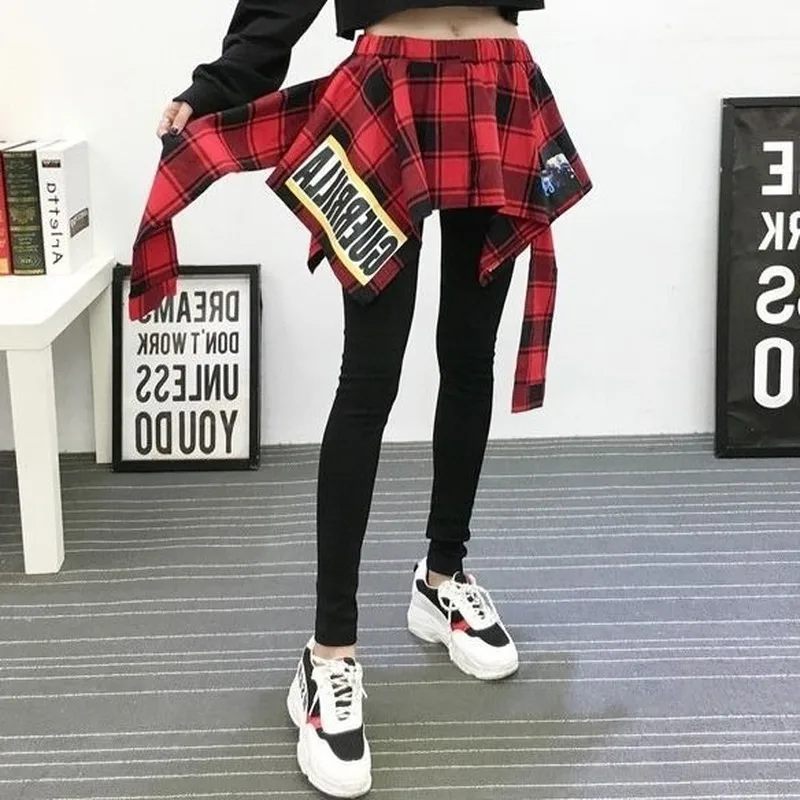 

False Two-Piece Bottoming Skort Women's Print Thin Outer Wear Sports Dance Skort Plaid Camouflage Hip-Wrapped Skirted Leggings
