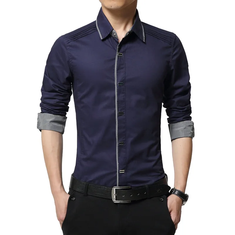 

Trendy Folding Stripes Button Tops Club Dress Men Shirt Vintage Mens Long Sleeve Slim Fit Camisa Masculina Cotton Collar Shirts