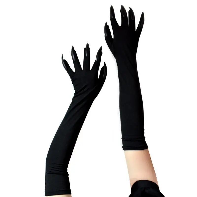 

Cool Halloween gloves long ghost claw dress up gloves fashionable black long nails Cosplay Halloween funny gloves A529
