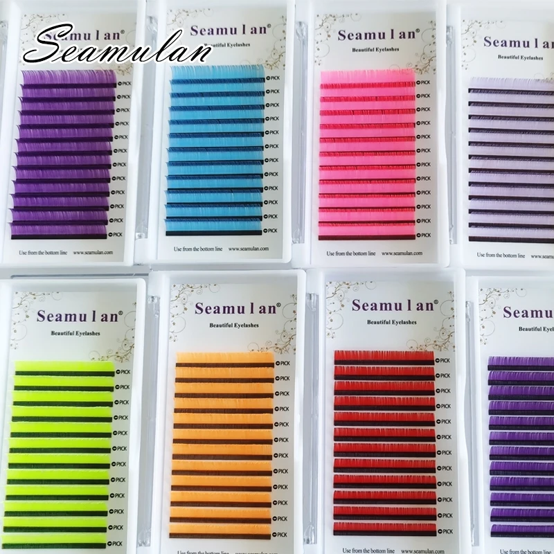 Зеленый цвет русские объемные цветные ресницы наращивание 7 локон ресниц горячая