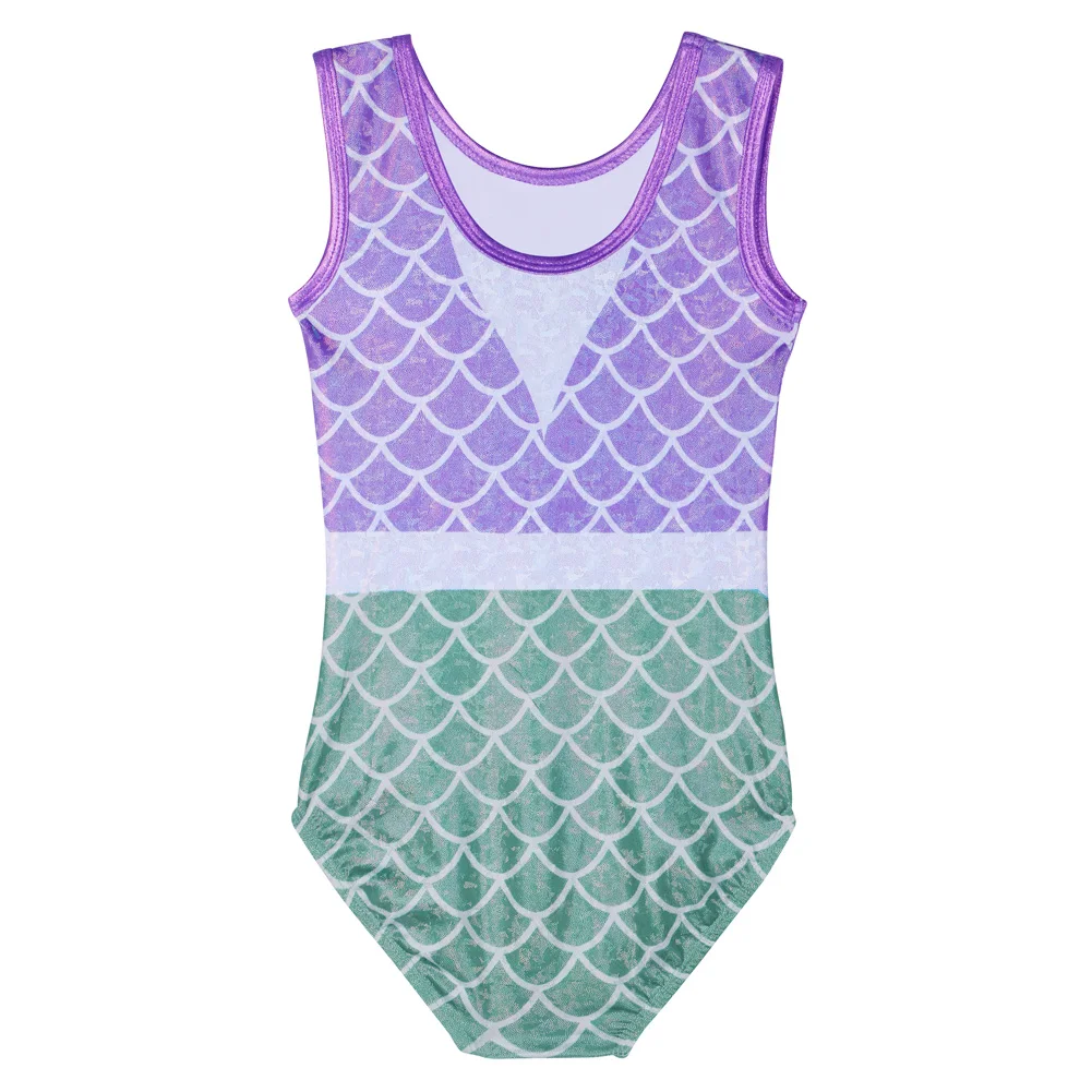 BAOHULU New 3-12 Years Girl Sleeveless Gymnastics Leotard Light Blue Fancy Sequin Ballet Leotard for Kids Ballet Dance Girl
