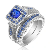 2 pcsset milangirl fashion ladies micro inlaid square blue zircon light luxury ring for women wedding jewellery whole sale