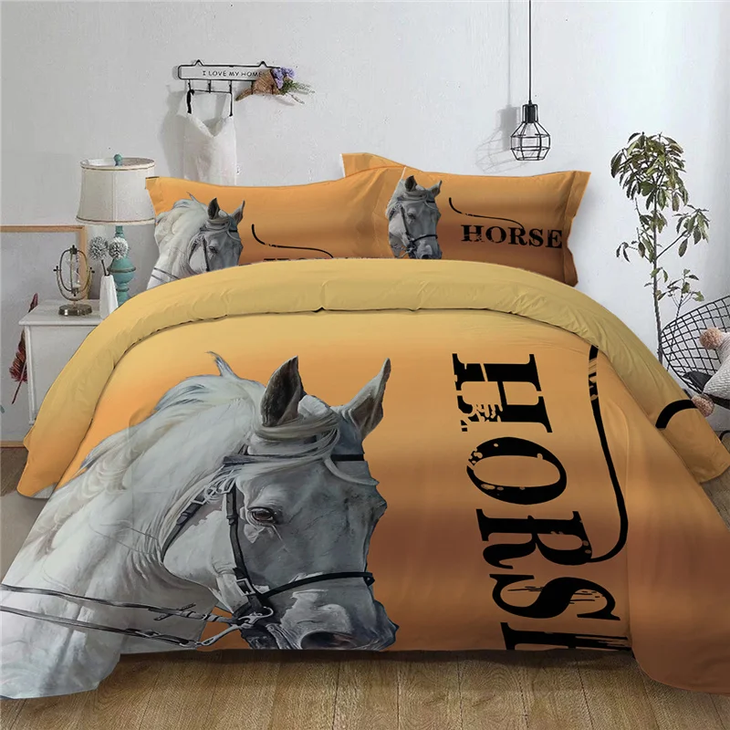 

3D Printed Horse Bedding Set Single Double Animal Duvet Cover Set Twin Full Queen King Beds Linen Cover For Children Adults Home