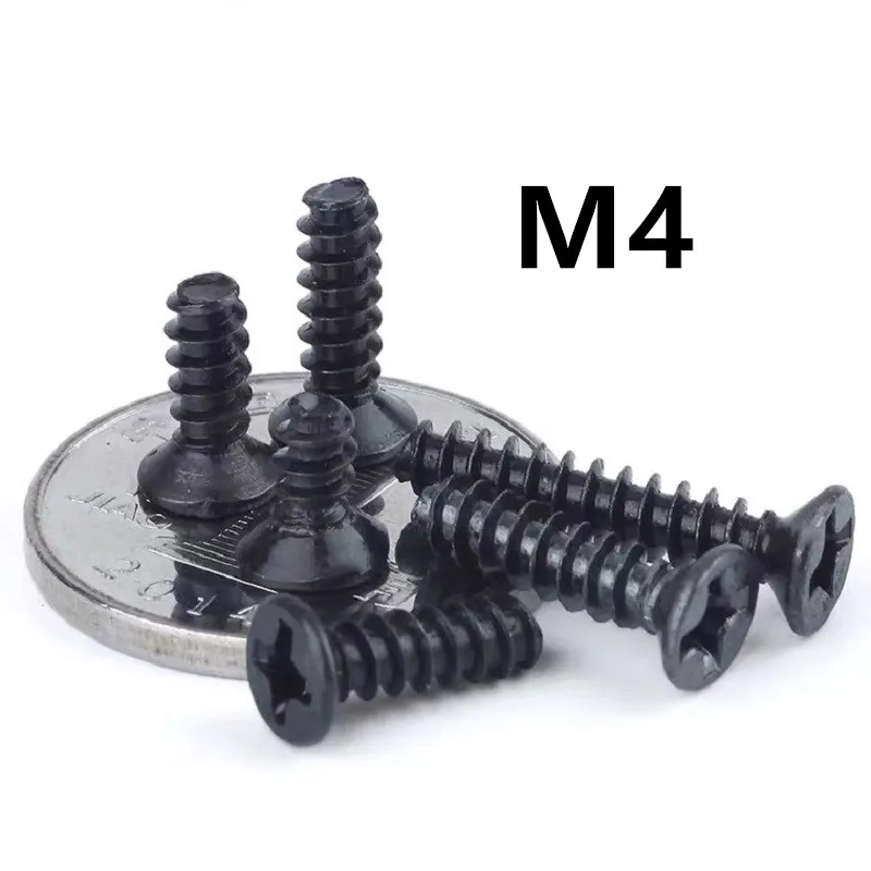 

200pcs/lot M4x8/10/12/16/20mm Carbon steel KB black cross countersunk head flat tail self-tapping screw