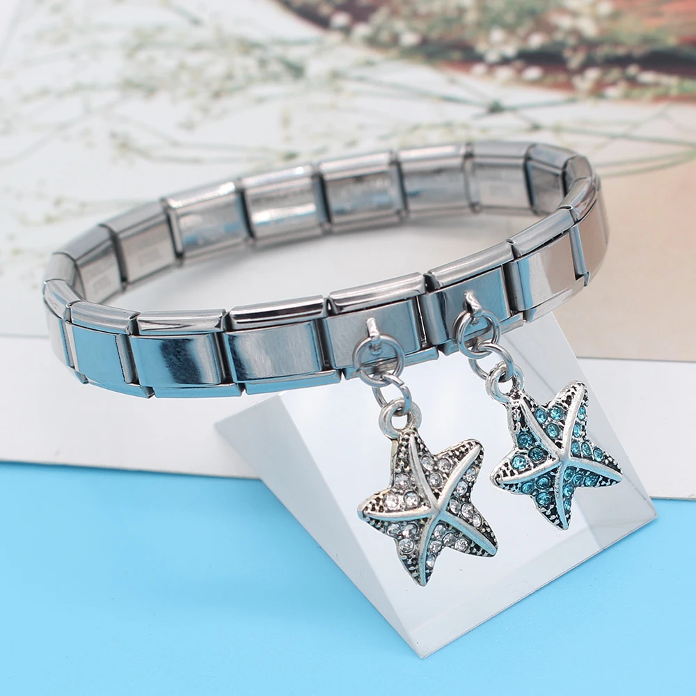 Fyour 2019 New Original Daisy Starfish Dazzling CZ Italian Charm Fit 9mm Bracelet Stainless Steel Jewelry DIY Making DJ196 | Украшения и