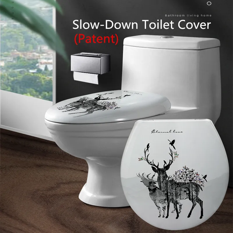 

WC Slow-Close Toilet Seats Cover Abattants WC Toilet Seat Lid Thicken Replacement Universal U Type Printing PP Board Toilette