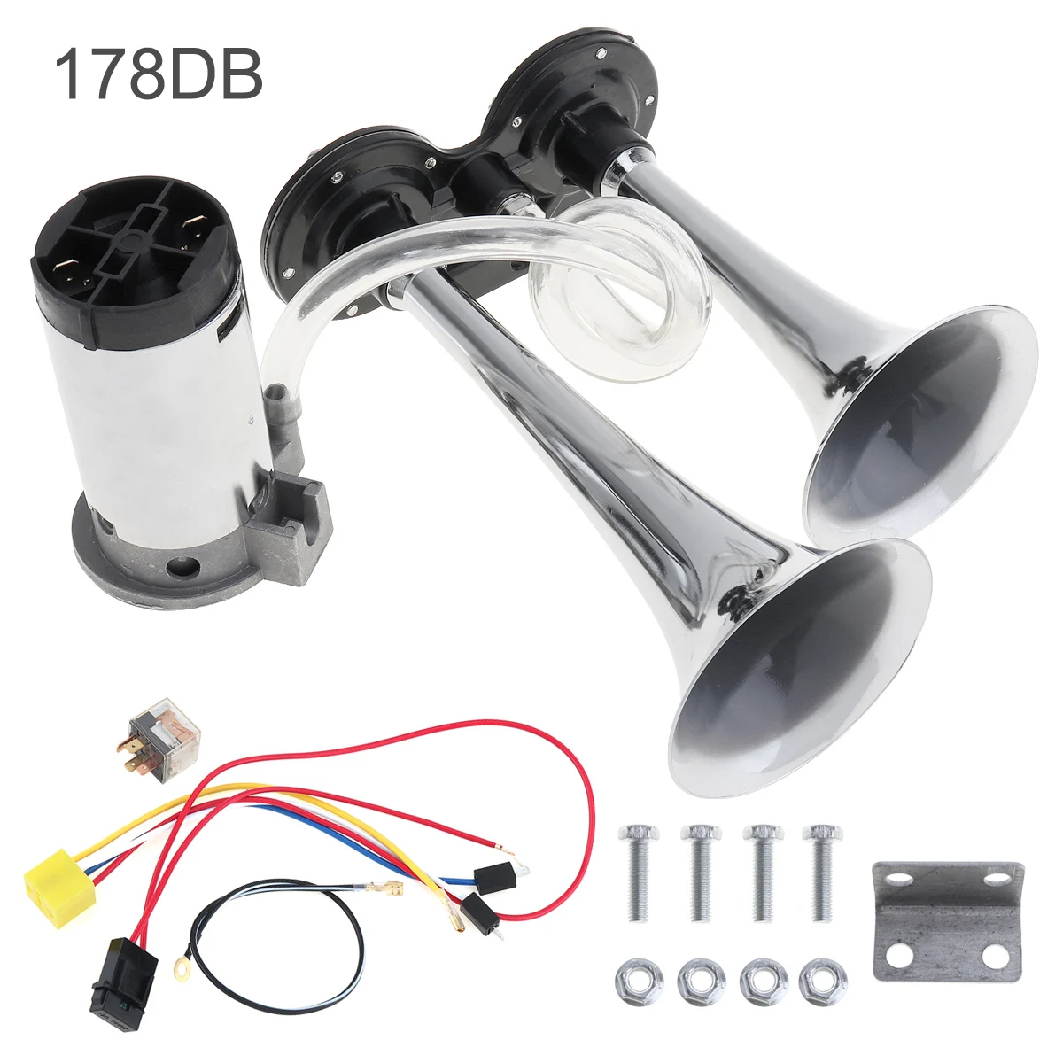 

12V 178dB Super Loud Dual Tone Car Air Horn Set Trumpet Compressor with Wires and Relay for Motorcycle Car Boat Truck Vehicle