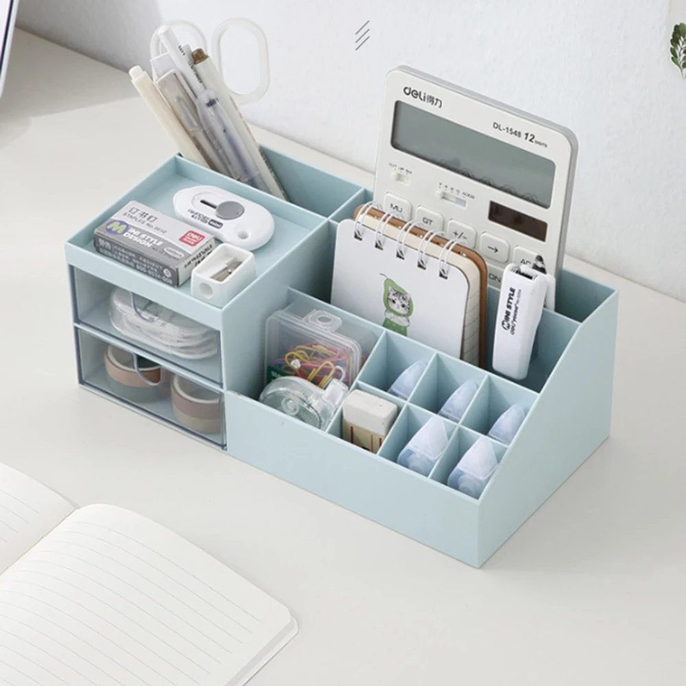 

Desktop Storage Box with Compartments Drawer Style Space-saving Case Organizer for Cosmetics Stationery