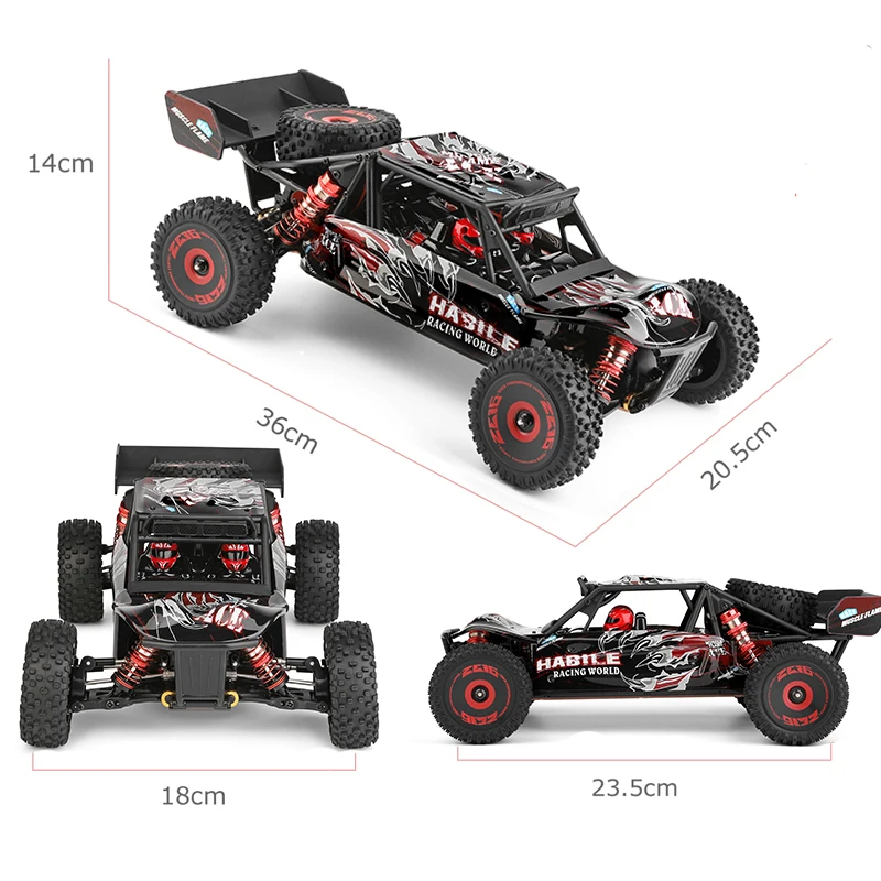 WLtoys-coche teledirigido todoterreno de alta velocidad, veh&iacute;culo teledirigido de escala 1:12, 124016, 4WD, 75 km/h, Motor sin escobillas, 2,4G, 1/12-5
