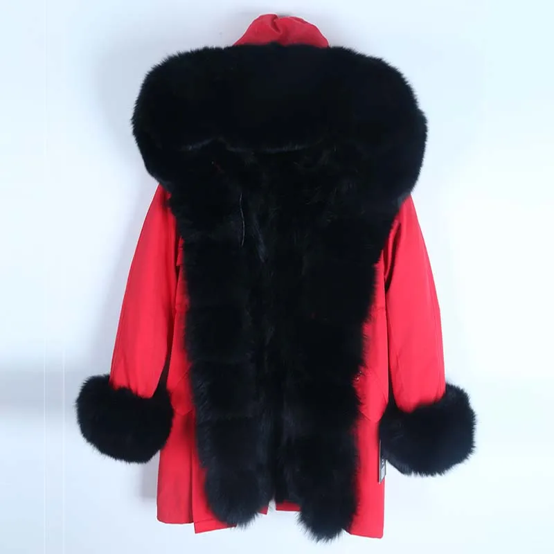 Raccoon fur Новая зимняя куртка женская красная лиса леопардовая кроличья меховая подкладка енота меховая парка натуральный Лисий меховой воротник верхняя одежда S-7XL - Цвет: Raccoon fur