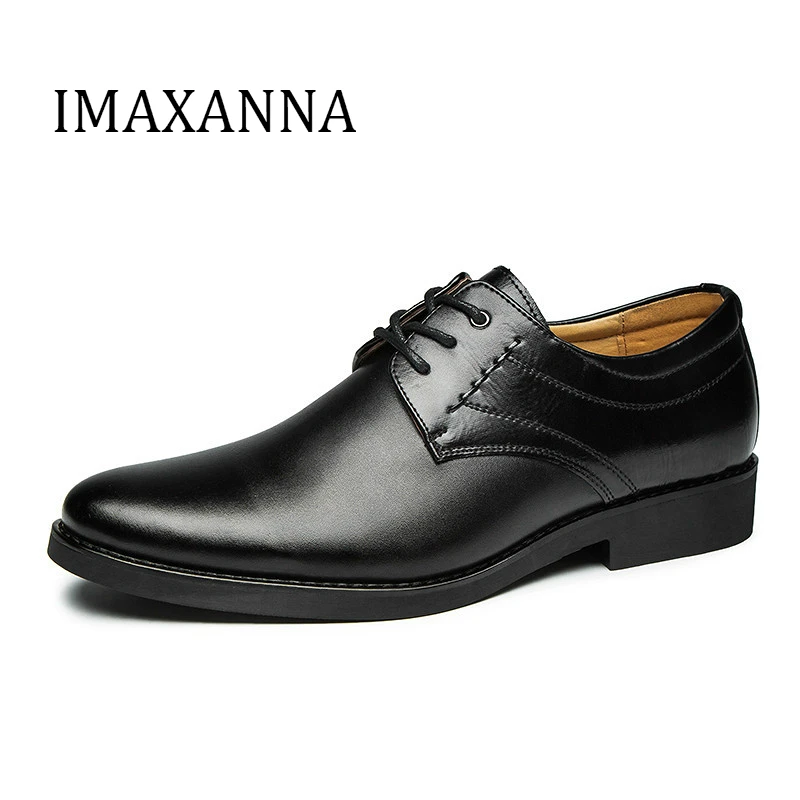 

IMAXANNA Spring Men Leather Shoes Man Business Dress Shoes Luxury Fashion Pointed Toe Lace Up Black Men's Oxfords Shoe Casual