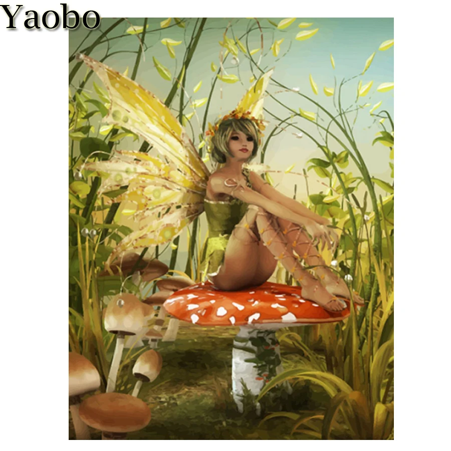 

5D алмазная живопись, полная выкладка, эльф на грибе, бриллиантовая вышивка, набор стразы, мозаичное украшение