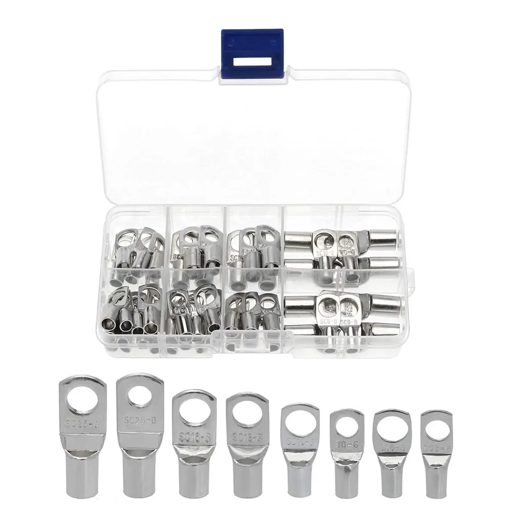 

Battery Lug Connectors Tinned Copper SC Terminals Bolt Hole Cable Connectors SC6-25 Assortment Kit for Marine 60 PCS