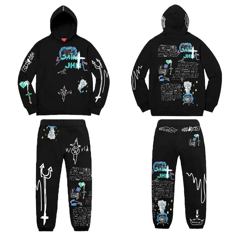 

Casual printed sweat suits women matching sets loose hoodie+full pants women tracksuit White workout outfits for women