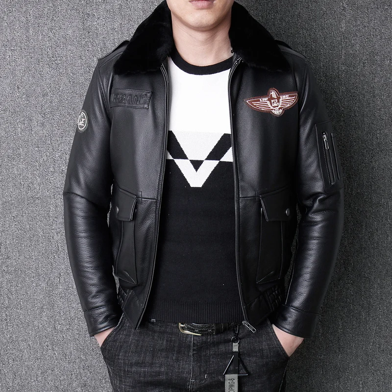 

2021 Blakc Men Military Pilot Leather Jacket Plus Size XXXXXL Genuine Natural Cowhide Russian Autumn Slim Fit Aviation Coat