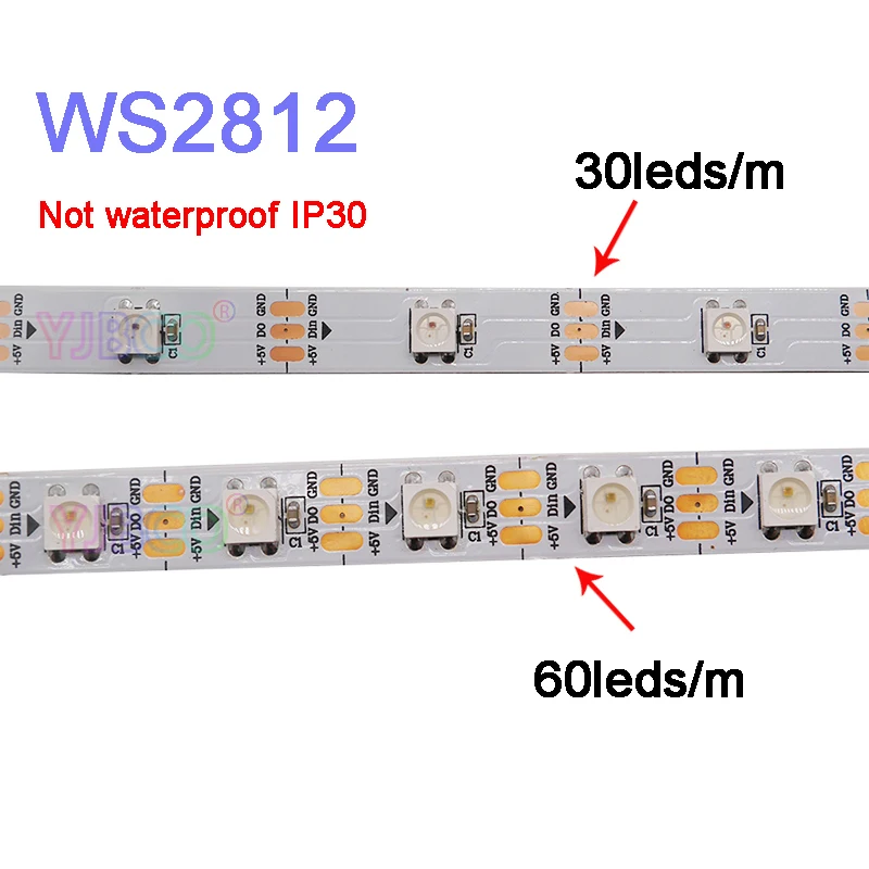 1m/2m/3m/4m/5m WS2812B Smart pixel led strip light;30/60/144 pixels/leds/m;WS2812 IC;IP30/IP65/IP67,DC5V led strip tape