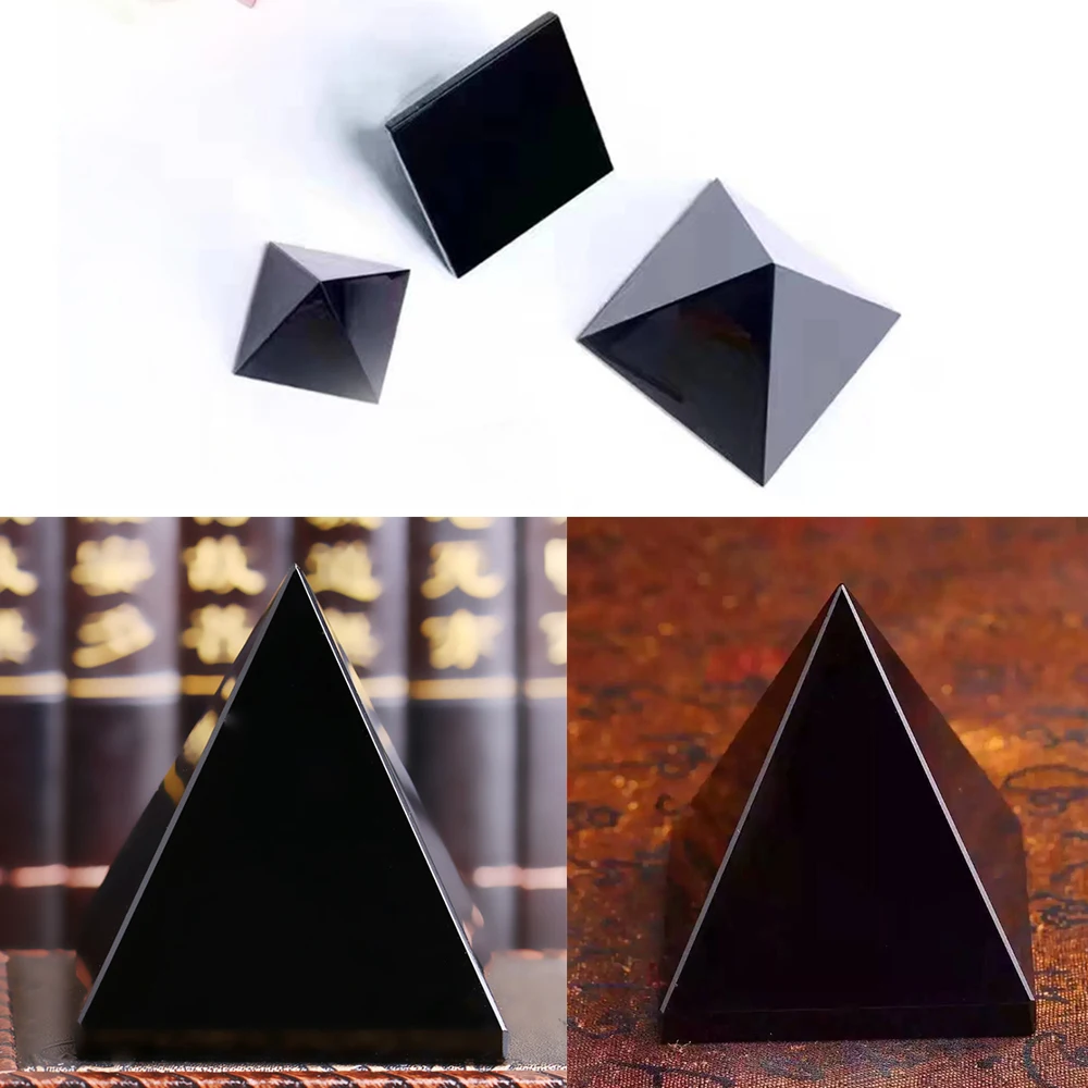 Целительная Пирамида черный натуральный обсидиановый кварцевый кристалл с