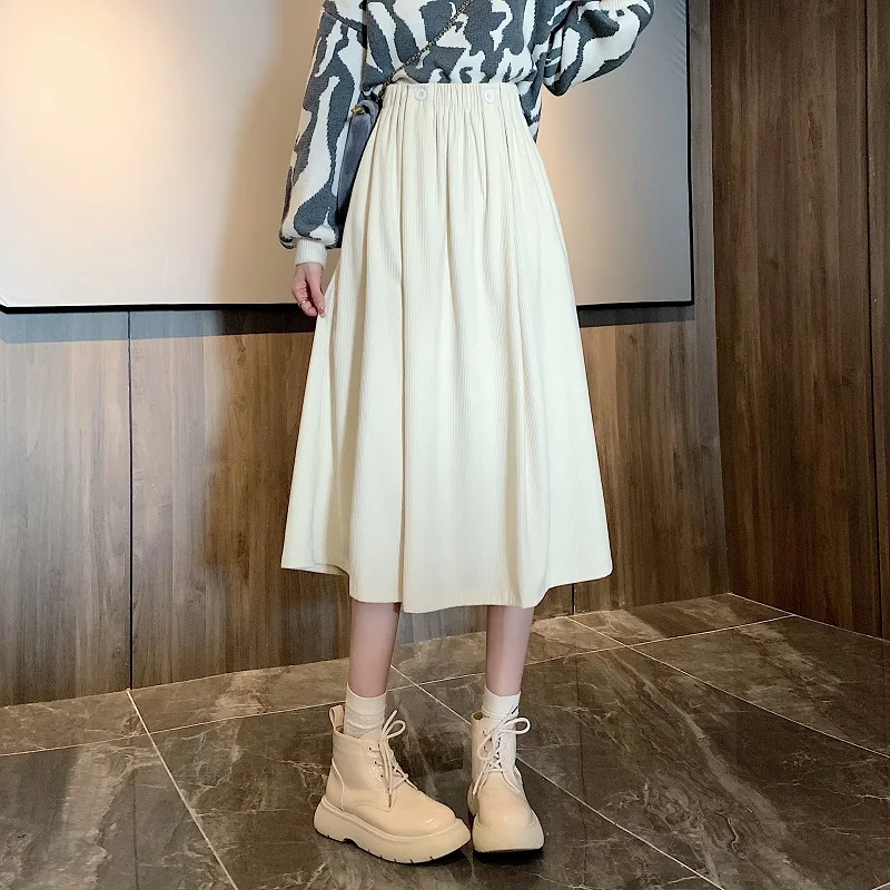 

Осень 2021, модная темпераментная новая Вельветовая Женская юбка миди с завышенной талией, тонкая плиссированная Обложка с промежностью KK1677