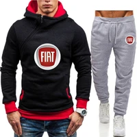 fiat car logo mens sportswear suit personality diagonal zipper sweater trousers leisure fitness jogging 2021 autumn fashion