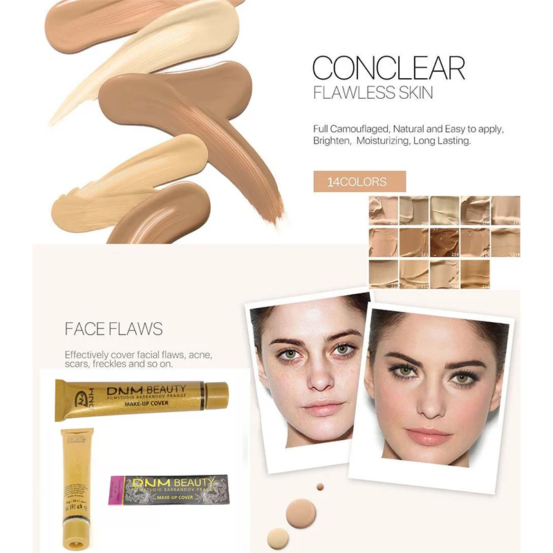

14Color Concealer Liquid Foundation Cream Cover Tattoo Acne ScarsConcealer Moisturizing Full Camouflaged Natural Brighten Makeup