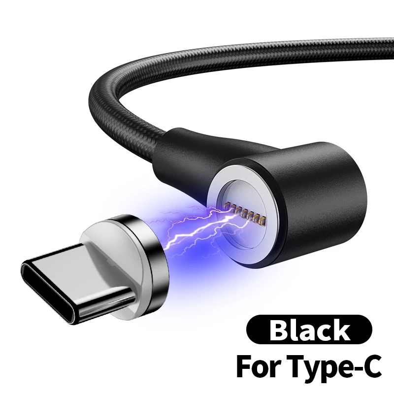 Baseuer QC 3,0 3A локоть l-образный Магнитный кабель Micro usb type C для Xiaomi Redmi; Huawei samsung магнит для iPhone 90 градусов - Цвет: Black For Type-c