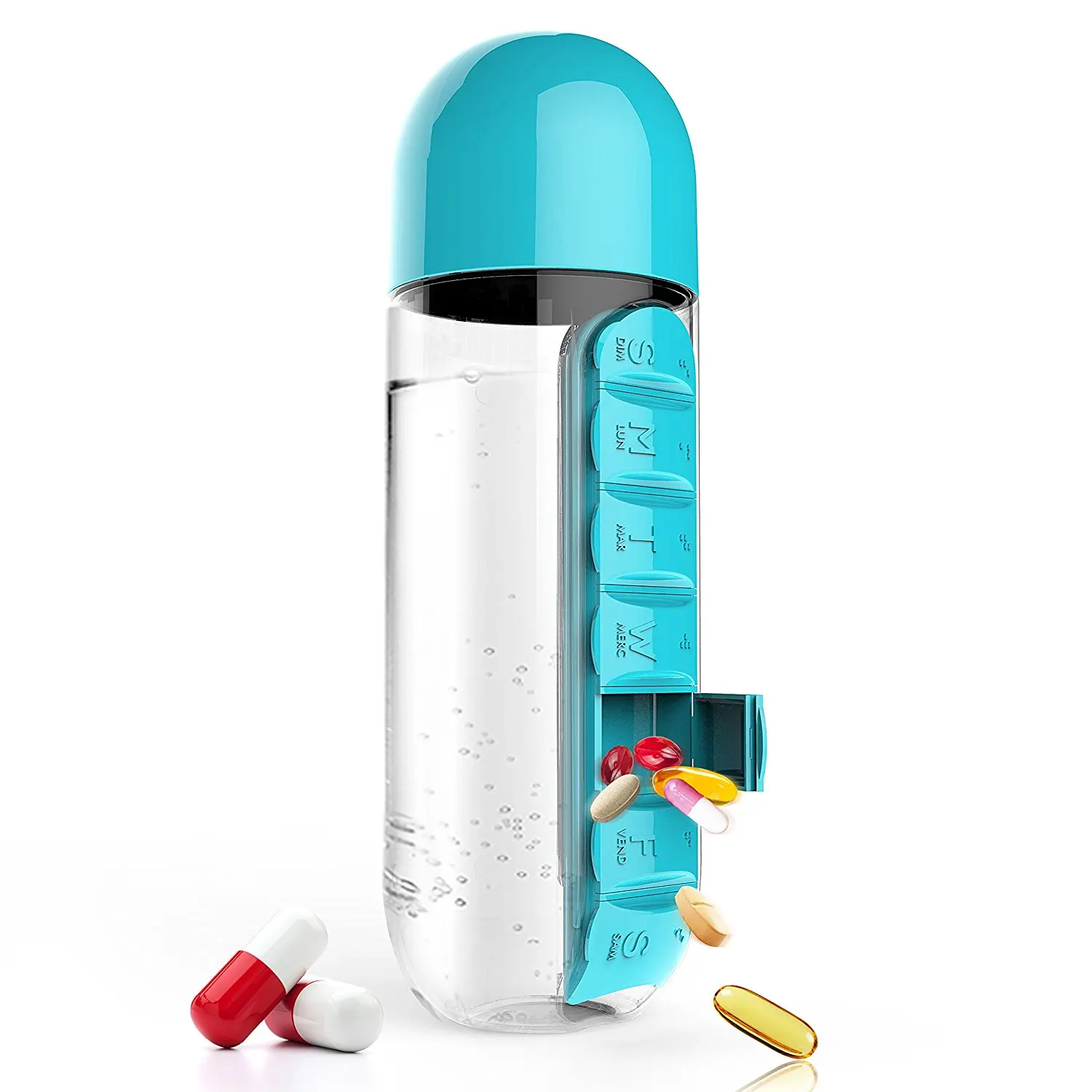 600ML Plastic Pill Organizer Bottle Portable Travel Drinking Bottles