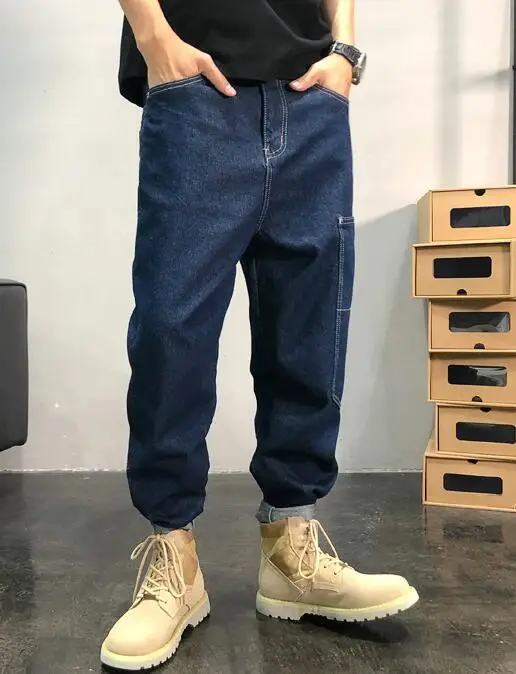 Men Jeans Cargo Jeans Denim Harem Pant Loose Straight Baggy Jeans Streetwear Skateboard Pants Hip Hop Denim Trousers