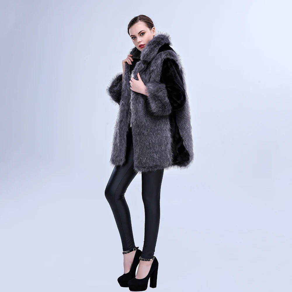 Зимнее пальто FHILLINUO утолщенное теплое Женское из искусственного меха черная