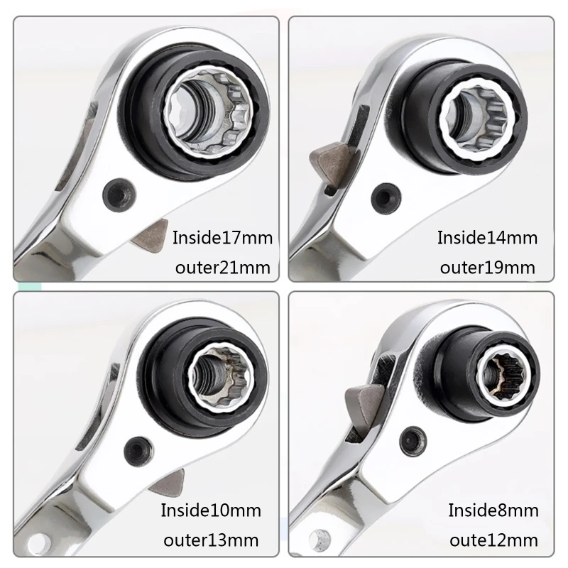 

8 in 1 Double Head Ratchet Wrench Chrome Vanadium Steel Adjustable Spanner Tool M2EF