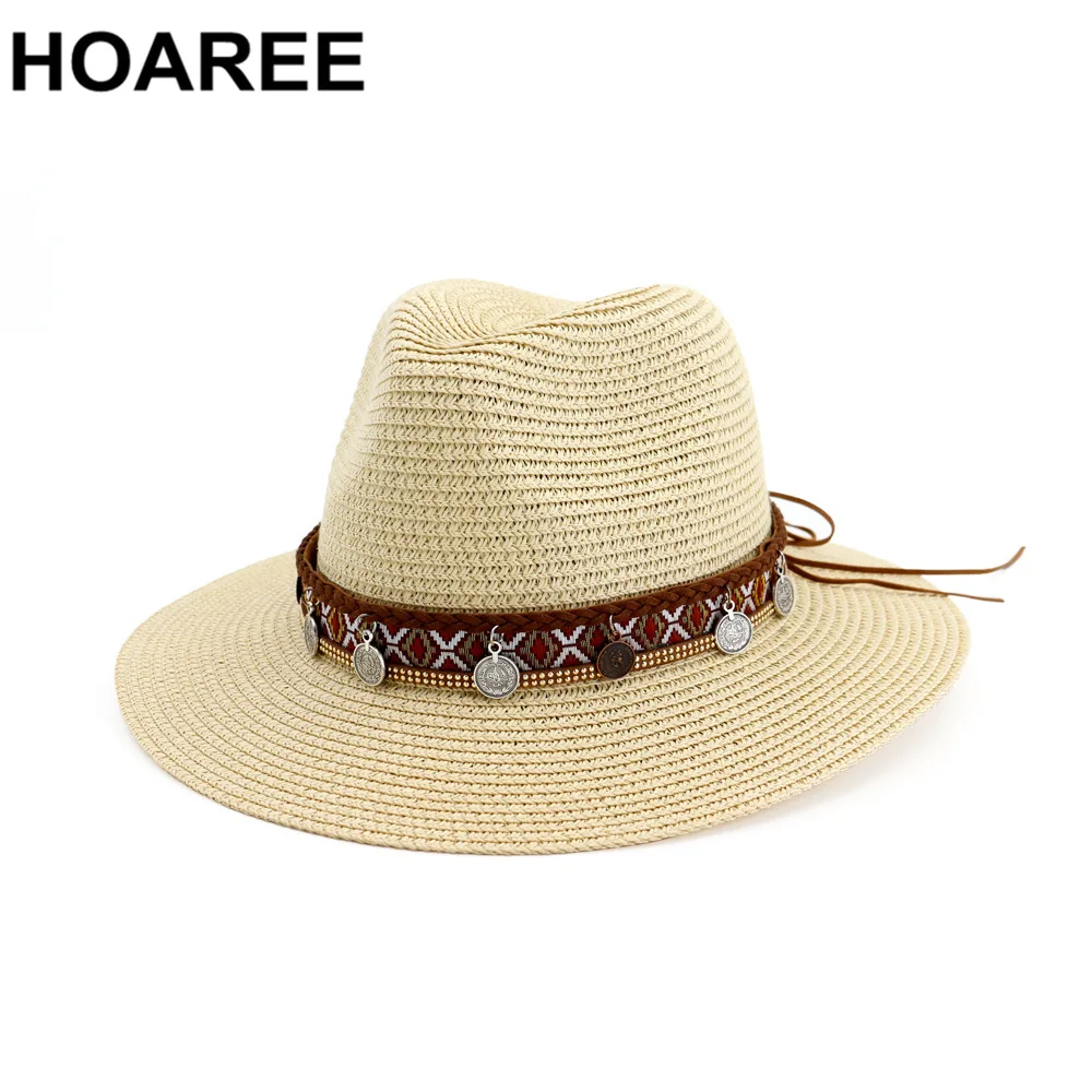 

Womens Summer Hats Vintage Panama Hat Straw Fedora Female Sunhat Ladies Beach Sun Visor Cap Chapeau Jazz Trilby Cap Sombrero