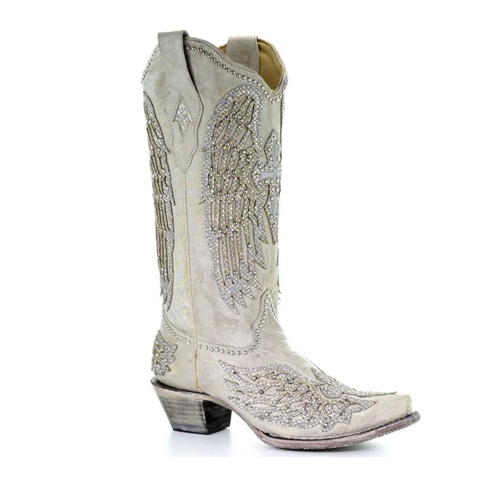 

Women High Heel Rhinestone Hollow Western Boots