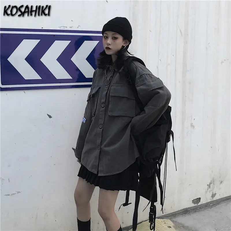 Куртка женская в стиле Харадзюку универсальный пиджак-карго панк черно-серая