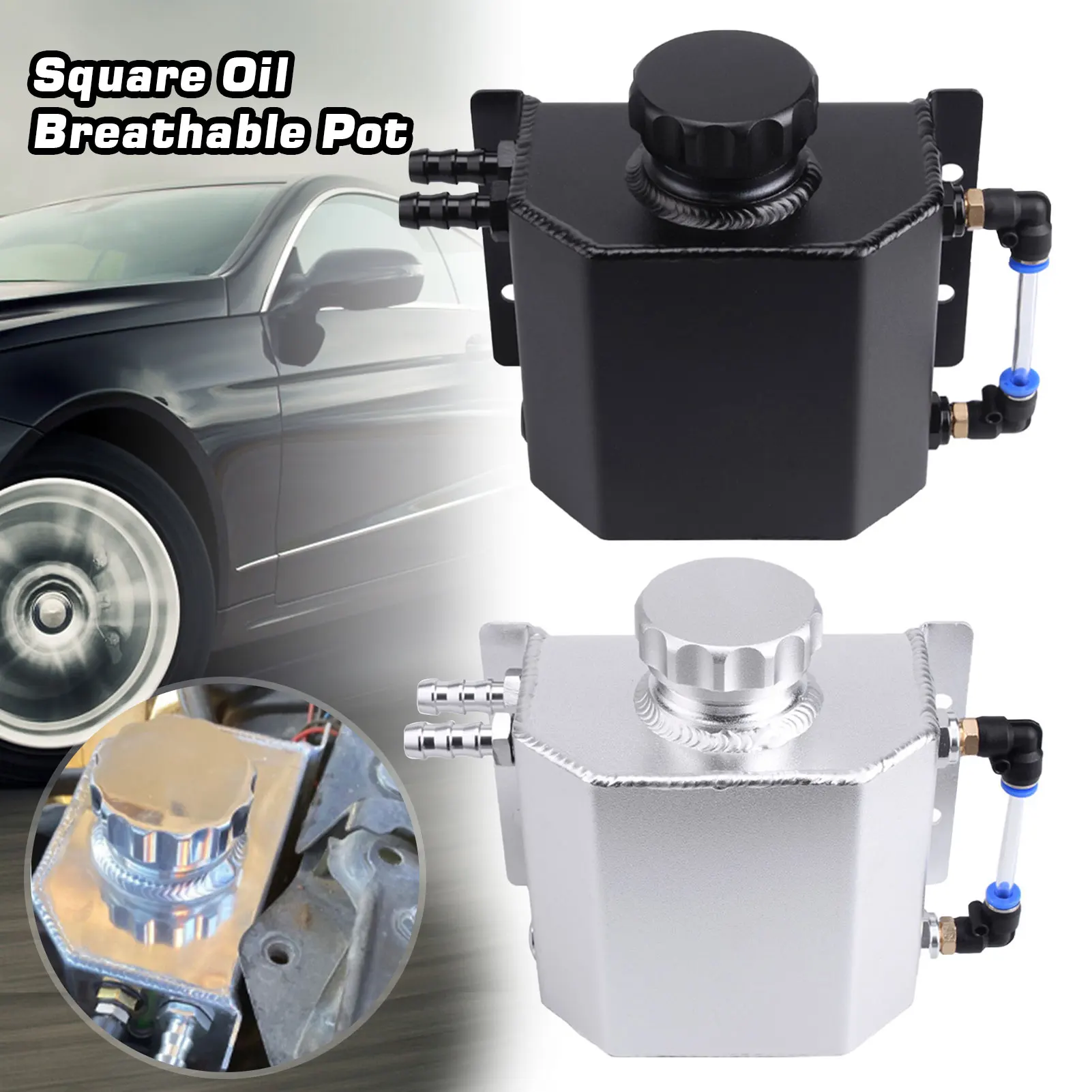 

1L Square Engine Oil Exhaust Gas Recovery Pot Carbon Reduction And Fuel Saving Breathable Pot Car Modification Accessories