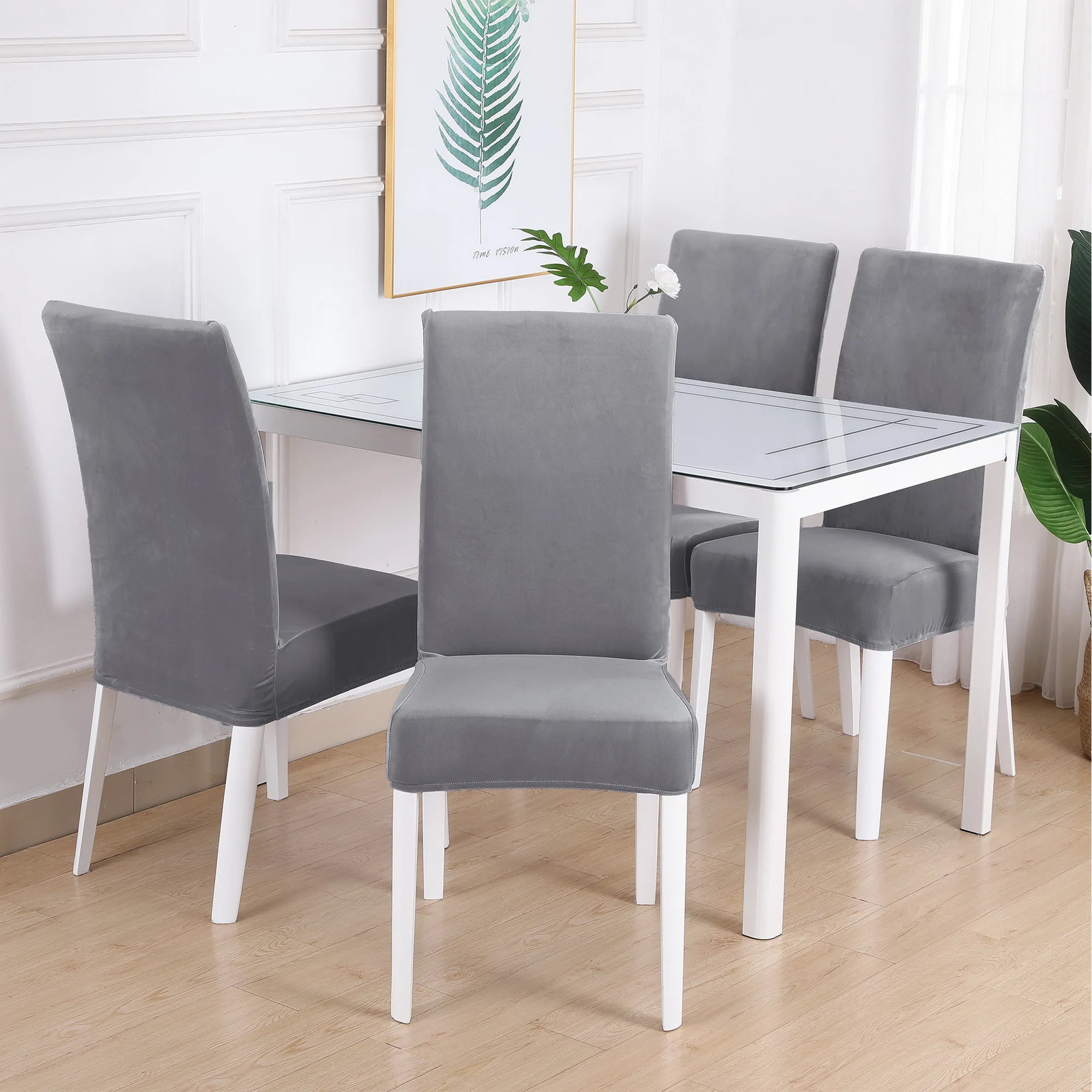 1/2/4/6PCs Solid Color Velvet Stretch Chair Cover Universal Removable Dining Protection Covers For Wedding Banquet Hotel | Дом и сад