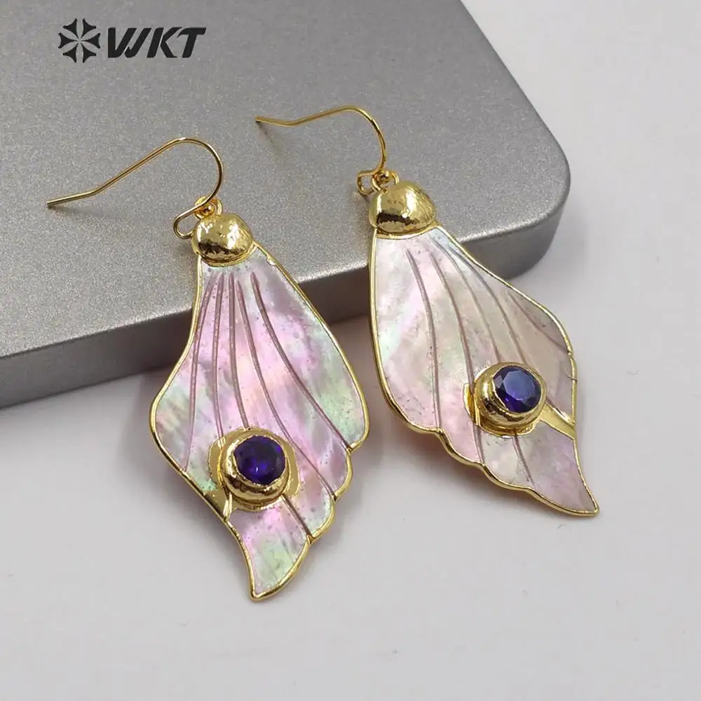 

Модные серьги в виде натуральной ракушки, серьги в форме пера, ракушки с кубическим цирконием, женские модные ювелирные серьги, подарок для ...