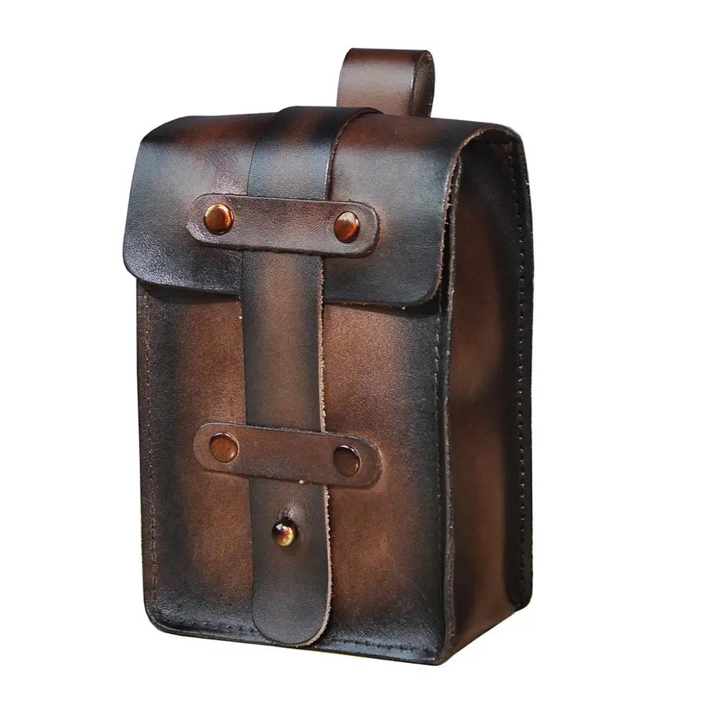 

Retro Genuine Leather Male Coffee Small Bum Hip Pouch Design Cigarette Case 6" Phone Pouch Travel Fanny Waist Belt Bag 1607