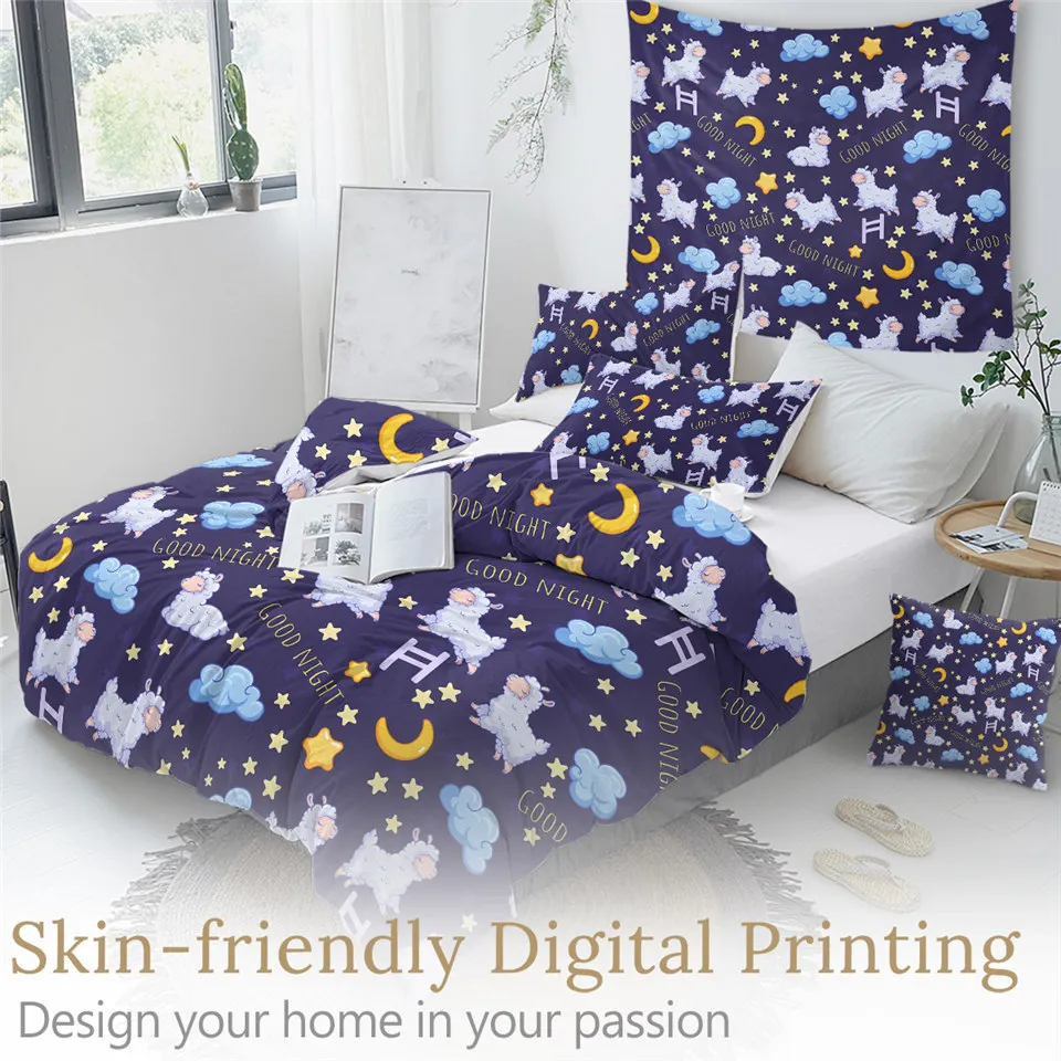 BeddingOutlet Sheep Bedding Set Moon Star Duvet Cover Purple Blue Bedclothes Cartoon Animal Bedspread Cute Home Decorations | Дом и сад