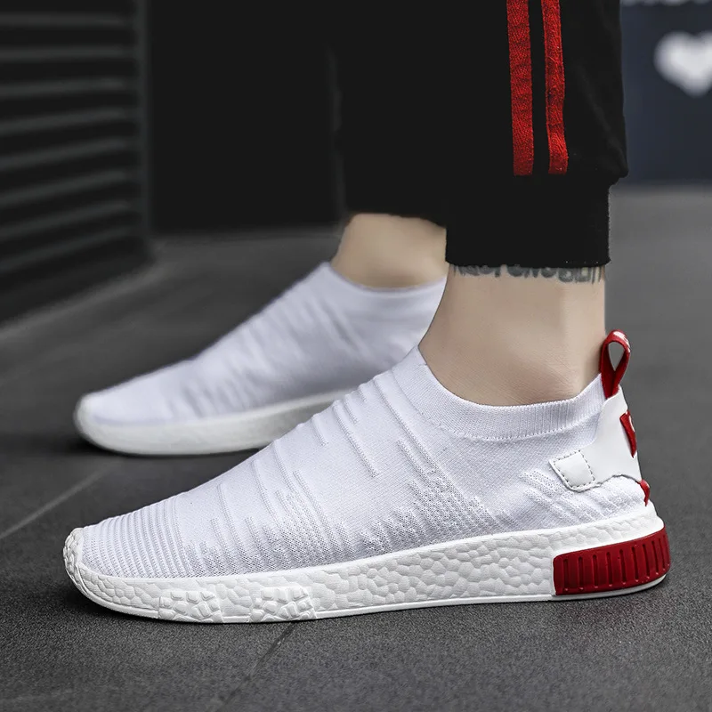 Тонкие летние туфли белые мужские кроссовки подростковая обувь без шнуровки