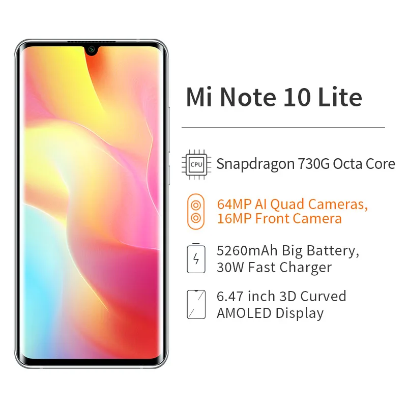 Глобальная версия Xiaomi Mi Note 10 Lite мобильный телефон 6 ГБ ОЗУ 128 ROM Snapdragon730G 64