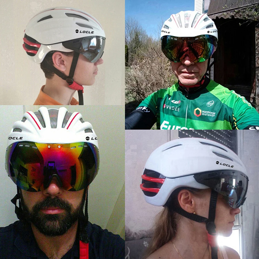 

LOCLE Goggles Cycling Helmet Road Mountain MTB Bicycle Helmet Casco Ciclismo Ultralight In-mold Bike Helmet With Glasses 54-60cm