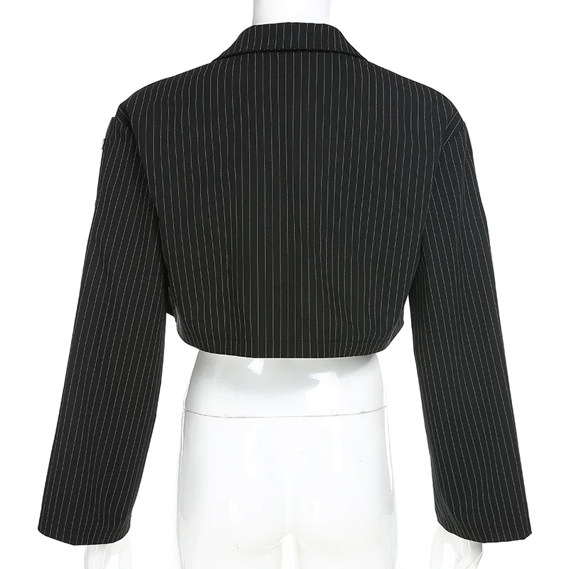 Офисные женские черные полосатые куртки блейзеры для женщин осень 2019 модные