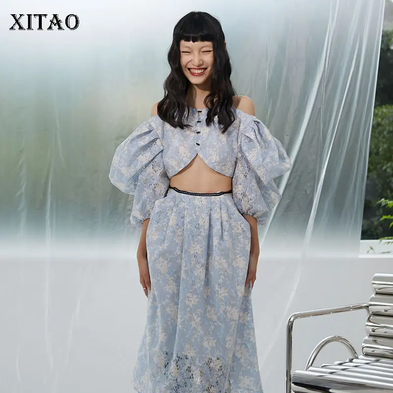 

XITAO/открытая короткая рубашка в стиле пэчворк с пышными рукавами, бантом и открытой спиной; Новинка 2021 года; Сезон осень; Повседневная одежда...