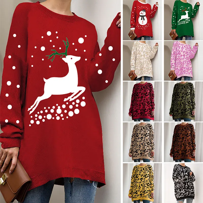 

Christmas Knitted Sweater Long Sleeve Pullover Casual Sweater Loose Sweaters Tops