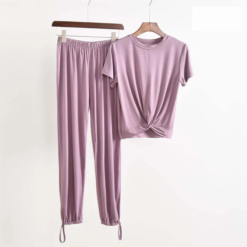 

Pajamas Set Women Short-Sleeve Trousers Summer Modal Homewear Korean Style Casual Nightgown Suit Spring Autumn Pigiama Donna