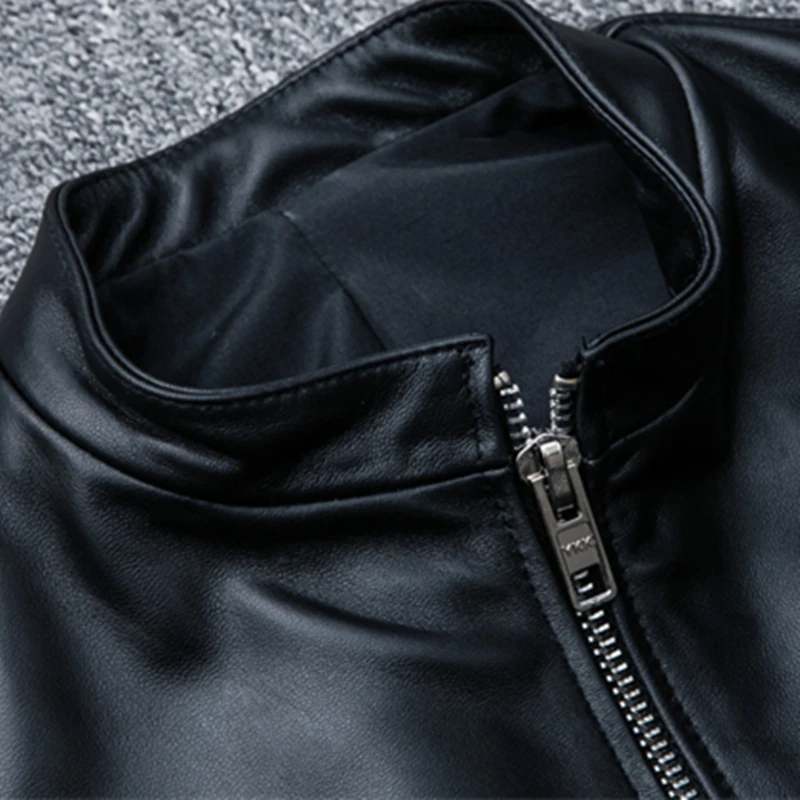 

Genuine Leather Men's Vintage Sheepskin Stand Collar Large Size Jacket Motorcycle Rider Coat Free Fast Shipping